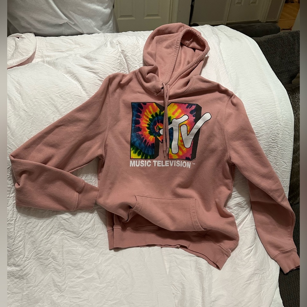 Brand old navy. A MTV music television hoodie. Pink with tie dye in the middle.